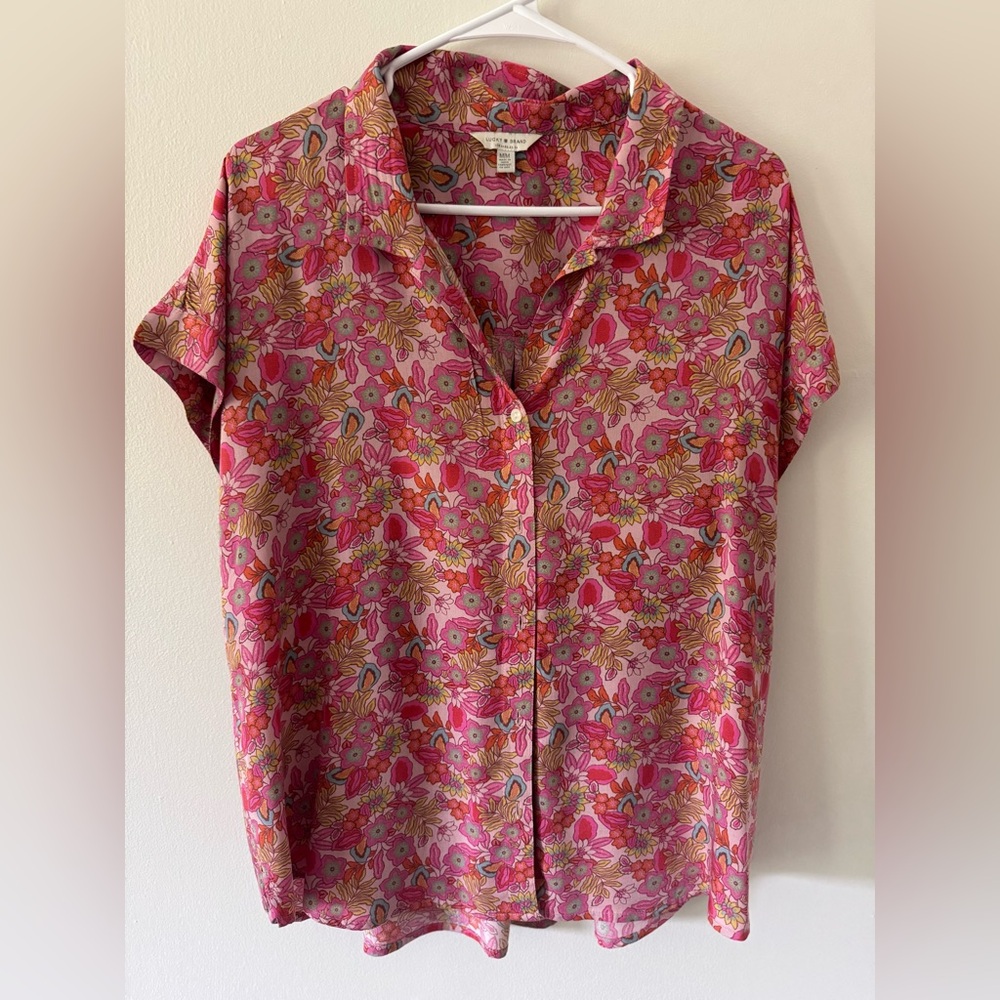 Lucky Brand Women's Floral Button Up Short Sleeve Shirt Size M - Picture 2 of 4